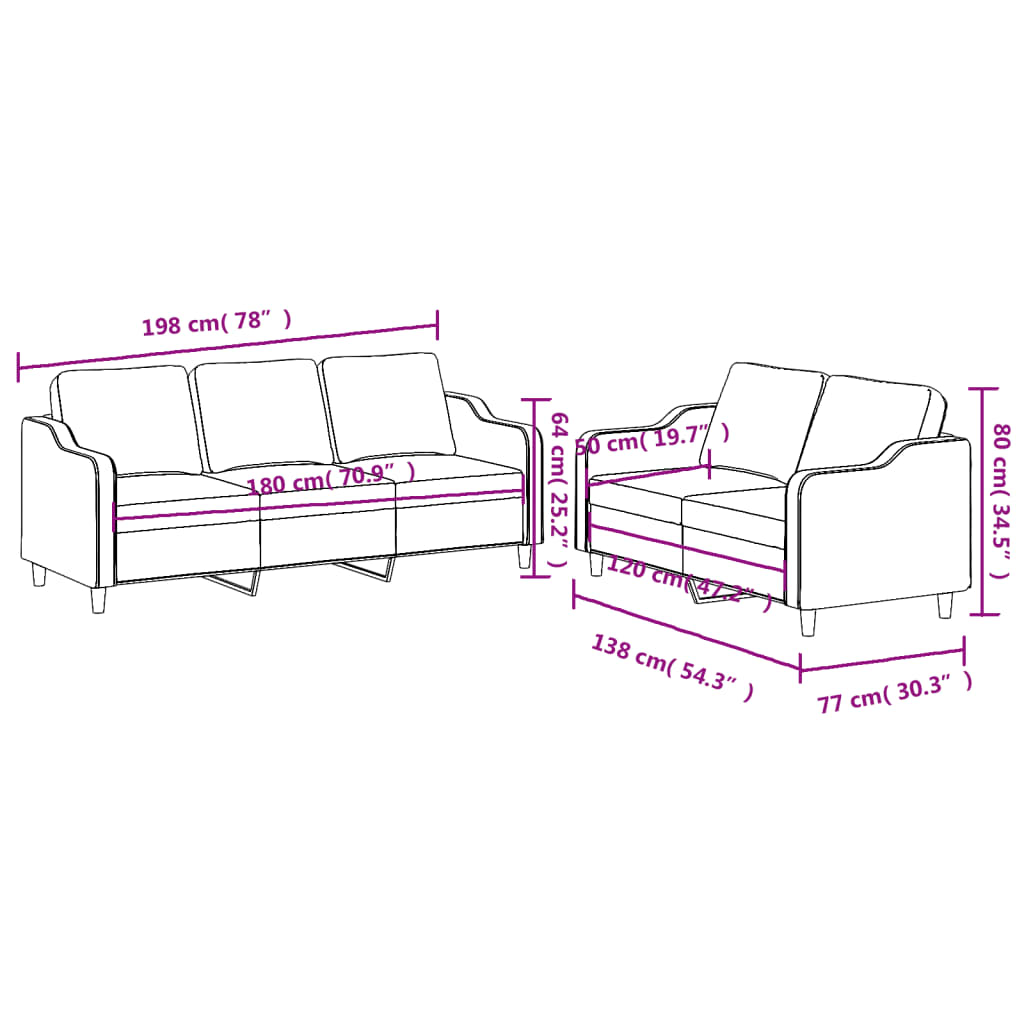 Ensemble de canapés 2 pcs avec coussins Gris clair Tissu