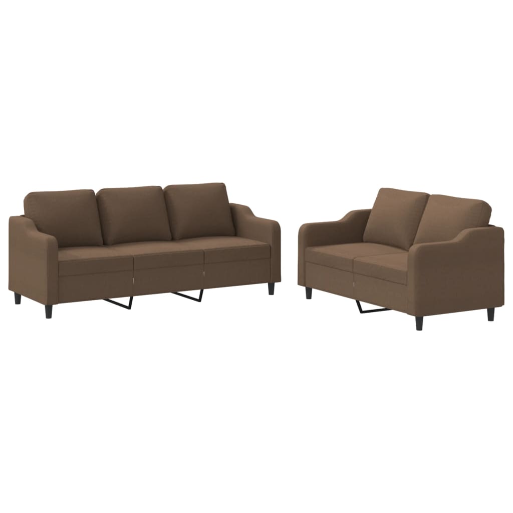 Ensemble de canapés 2 pcs avec coussins Marron Tissu