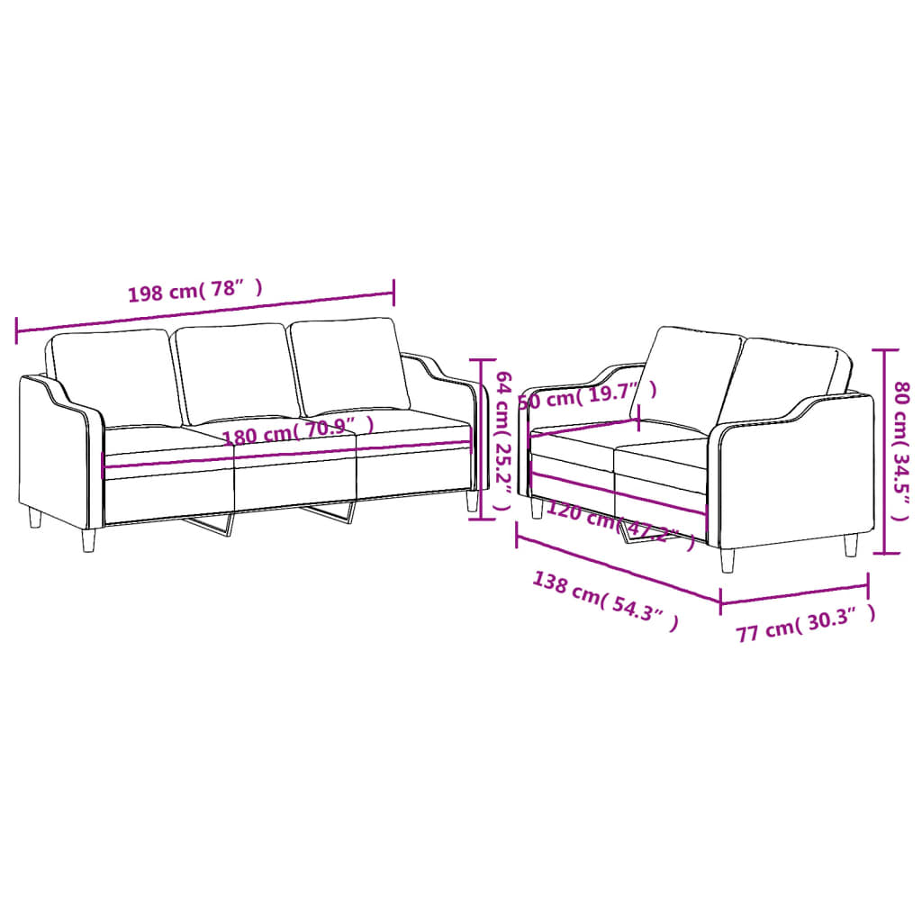 Ensemble de canapés 2 pcs avec coussins Marron Tissu