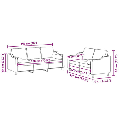 Ensemble de canapés 2 pcs coussins gris clair tissu