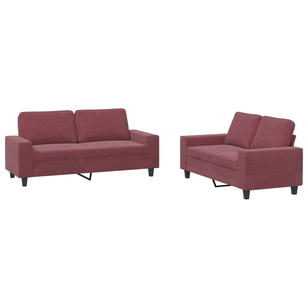 Ensemble de canapés 2 pcs rouge bordeaux tissu