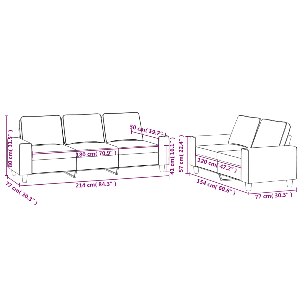 Ensemble de canapés 2 pcs gris clair tissu