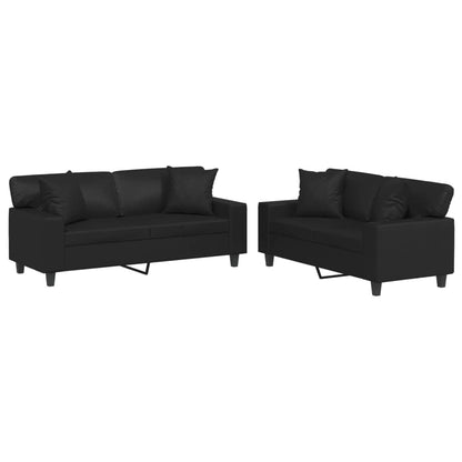 Ensemble de canapés 2 pcs avec coussins noir similicuir