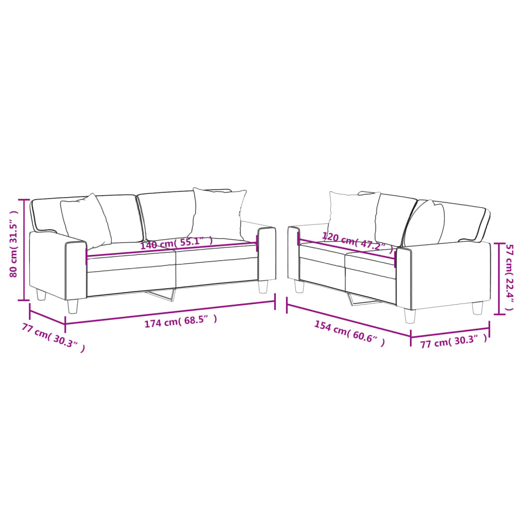 Ensemble de canapés 2 pcs avec coussins noir similicuir