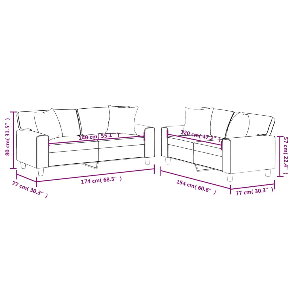 Ensemble de canapés 2 pcs avec coussins gris similicuir