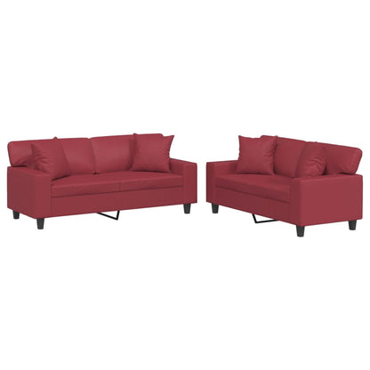 Ensemble de canapés 2 pcs et coussins rouge bordeaux similicuir