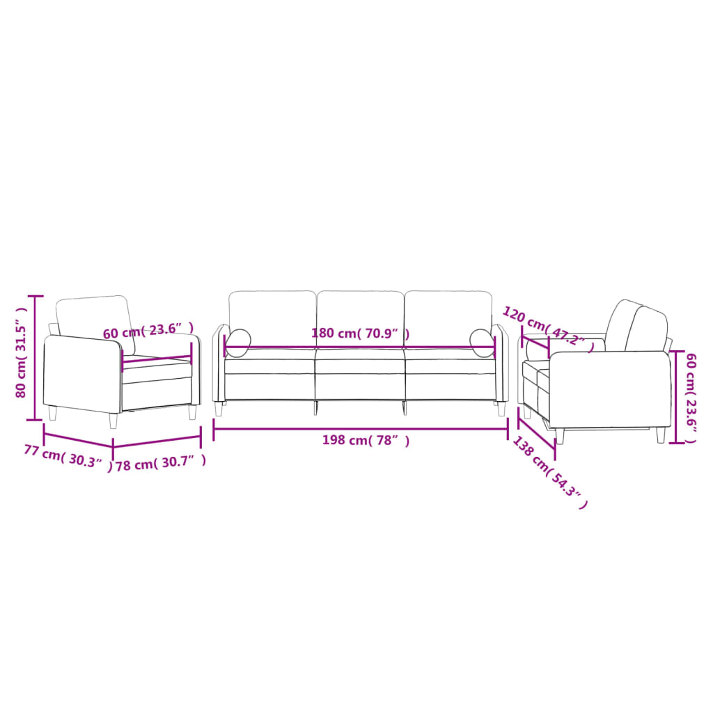 Ensemble de canapés 3 pcs avec coussins noir velours