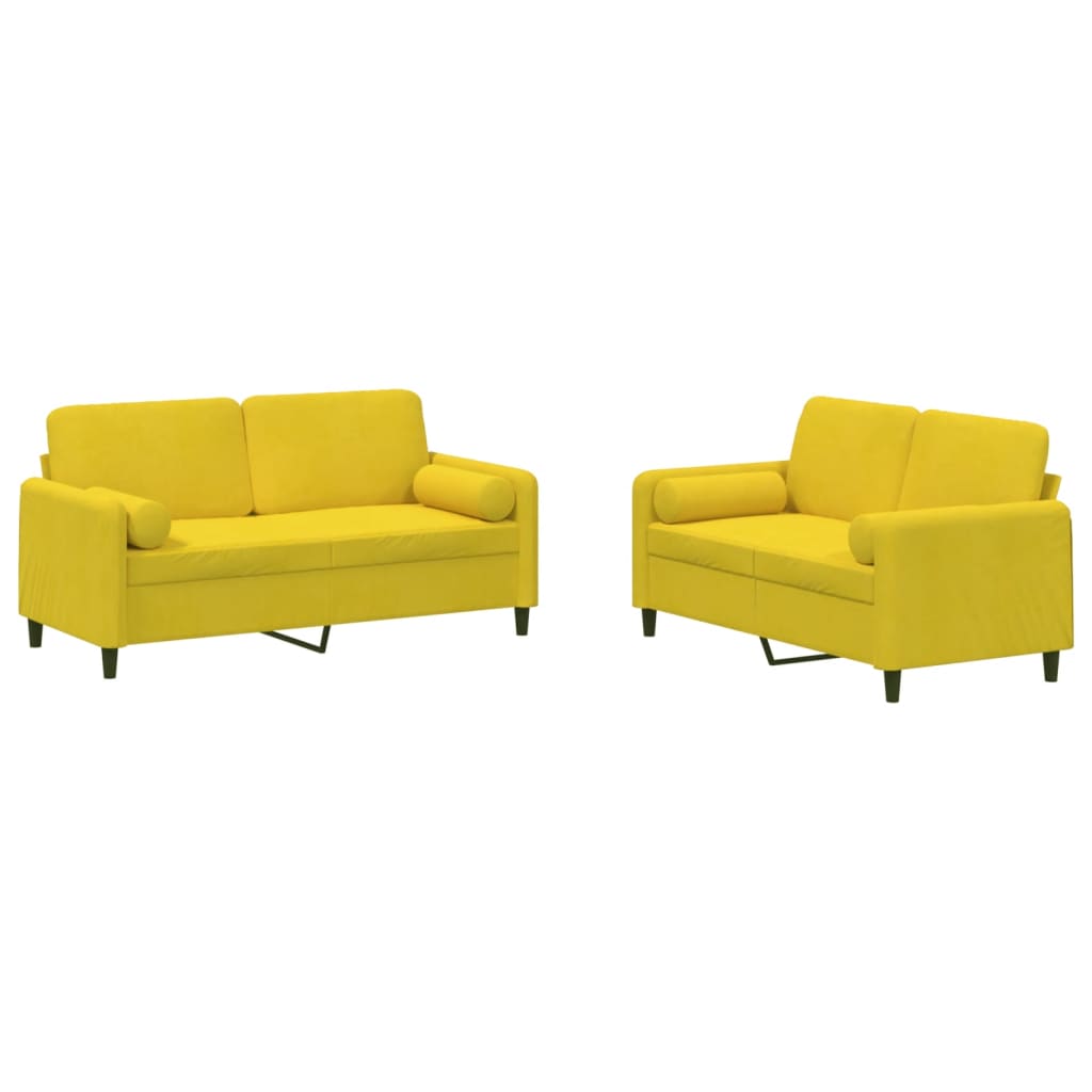 Ensemble de canapés 2 pcs avec coussins jaune velours