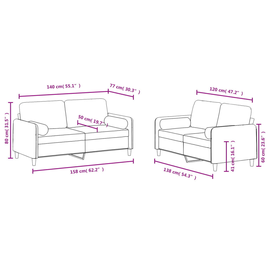 Ensemble de canapés 2 pcs avec coussins jaune velours