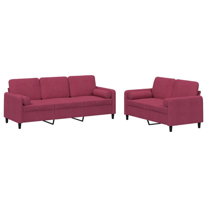 Ensemble de canapés 2 pcs avec coussins rouge bordeaux velours