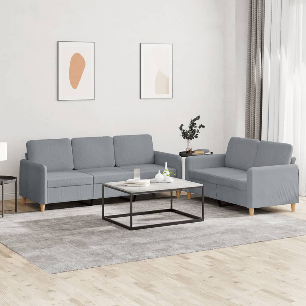 Ensemble de canapés 2 pcs avec coussins Gris clair Tissu