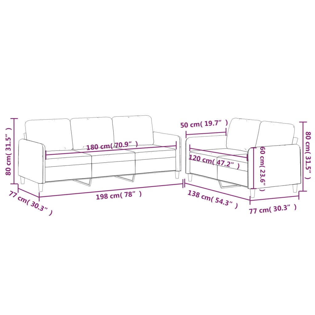 Ensemble de canapés 2 pcs avec coussins Gris foncé Tissu