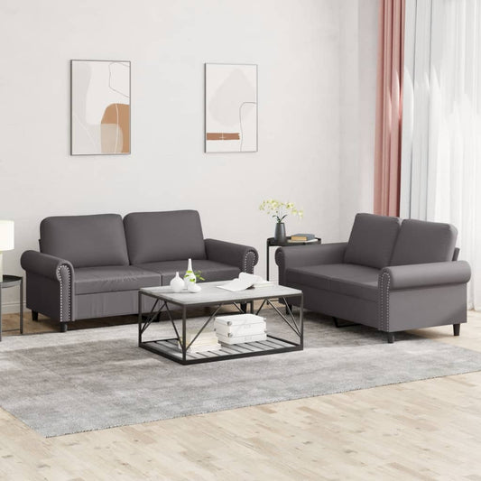 Ensemble de canapés 2 pcs avec coussins Gris Similicuir