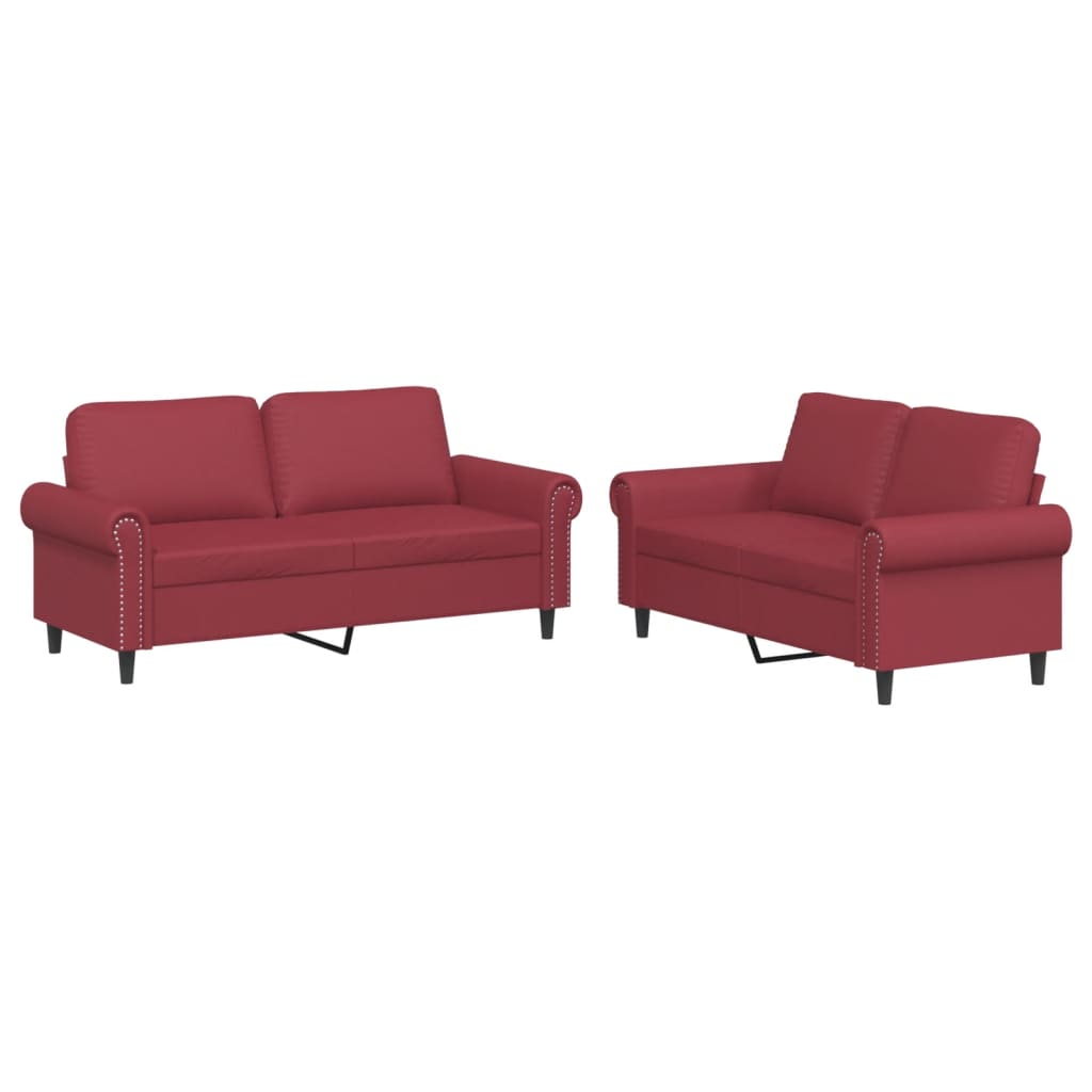 Ensemble de canapés 2 pcs et coussins Rouge bordeaux Similicuir