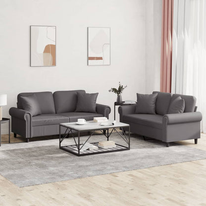 Ensemble de canapés 2 pcs avec coussins gris similicuir