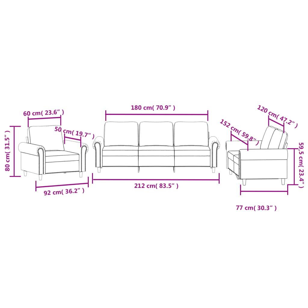 Ensemble de canapés 3 pcs avec coussins Noir Velours