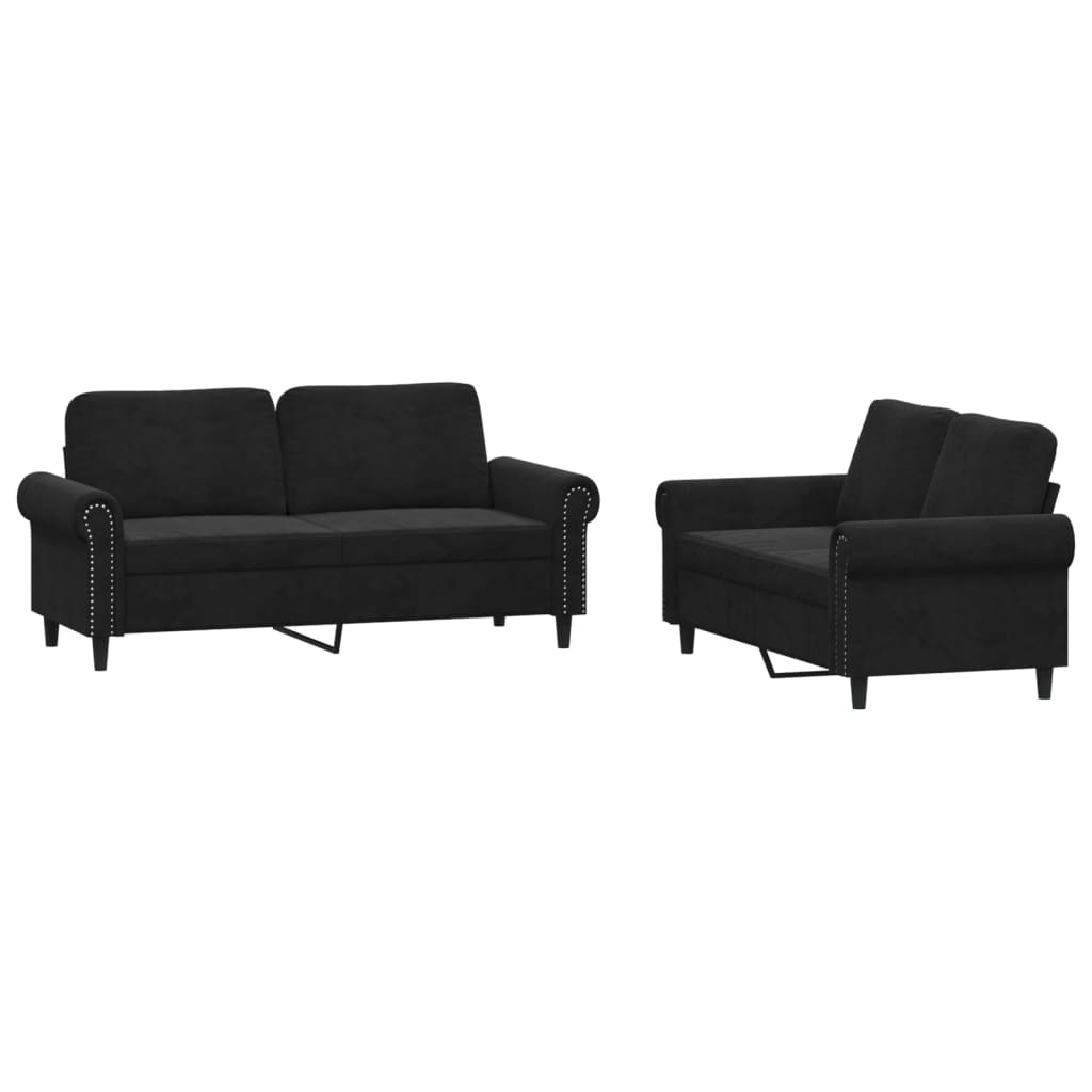 Ensemble de canapés 2 pcs avec coussins Noir Velours