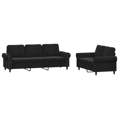 Ensemble de canapés 2 pcs avec coussins Noir Velours