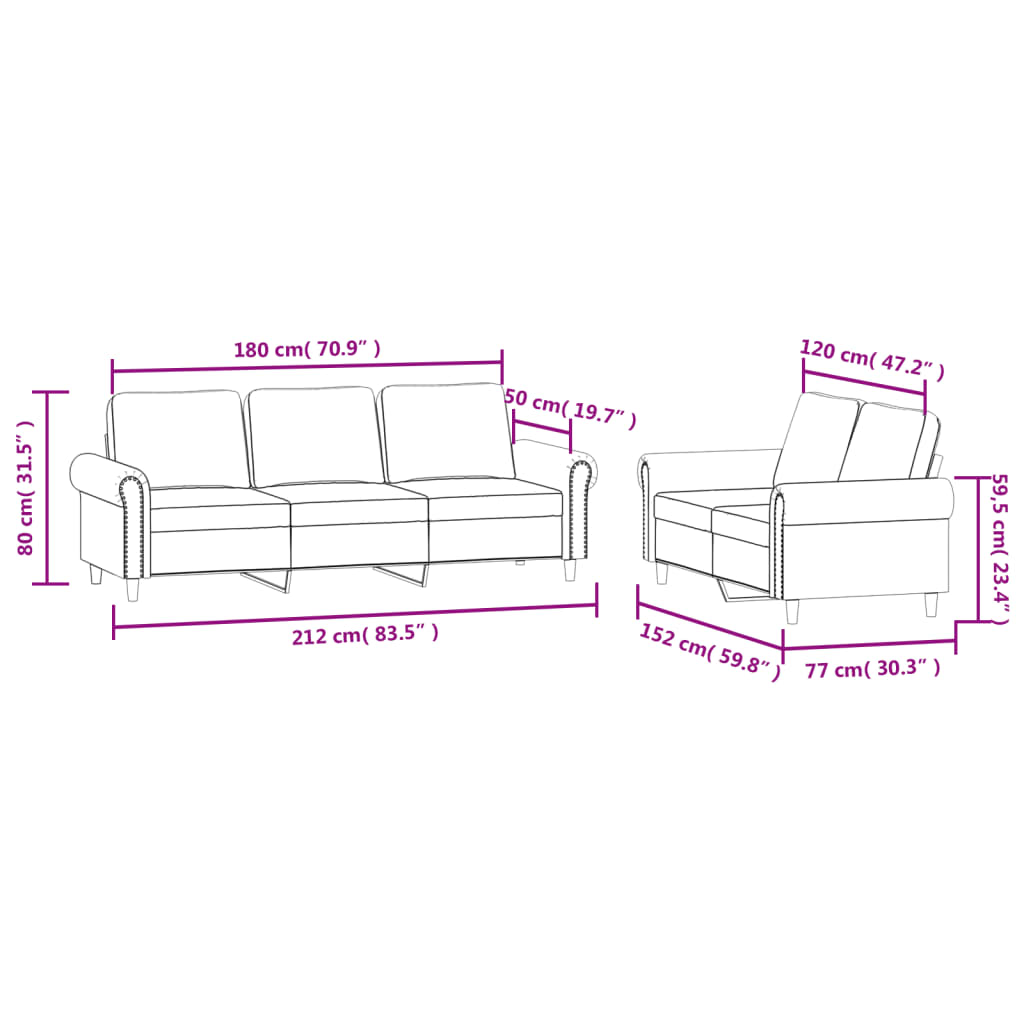 Ensemble de canapés 2 pcs avec coussins Jaune Velours