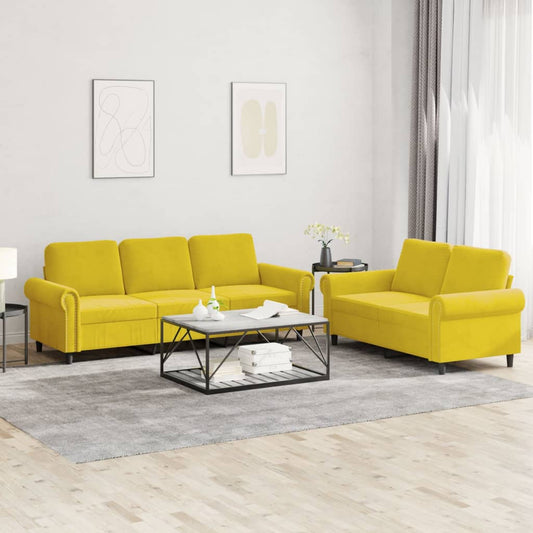 Ensemble de canapés 2 pcs avec coussins Jaune Velours