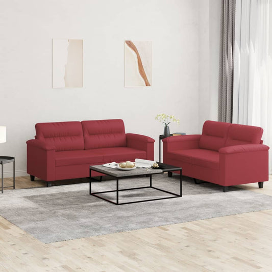 Ensemble de canapés 2 pcs et coussins Rouge bordeaux Similicuir