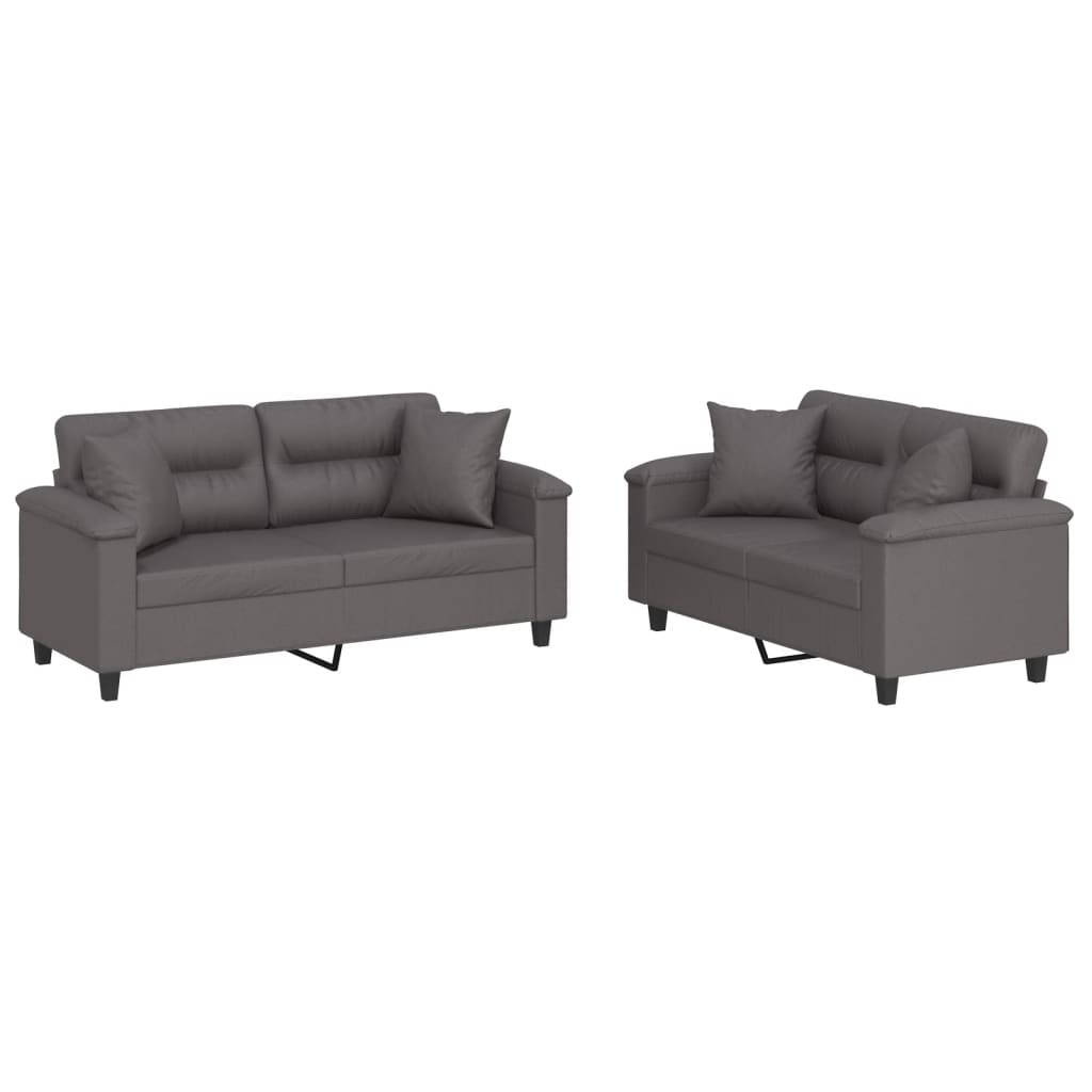 Ensemble de canapés 2 pcs avec coussins gris similicuir