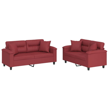 Ensemble de canapés 2 pcs et coussins rouge bordeaux similicuir