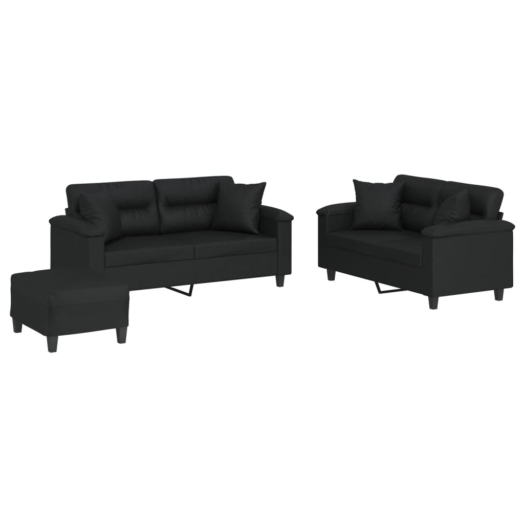 Ensemble de canapés 3 pcs avec coussins noir similicuir