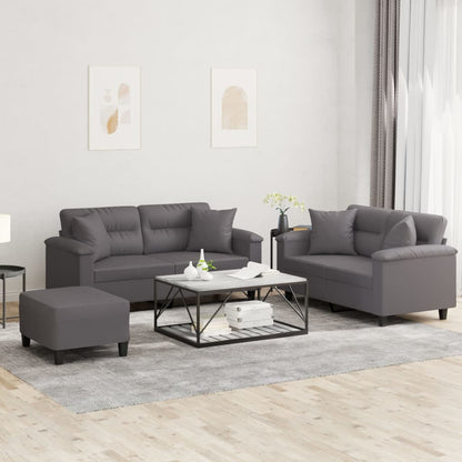 Ensemble de canapés 3 pcs avec coussins gris similicuir