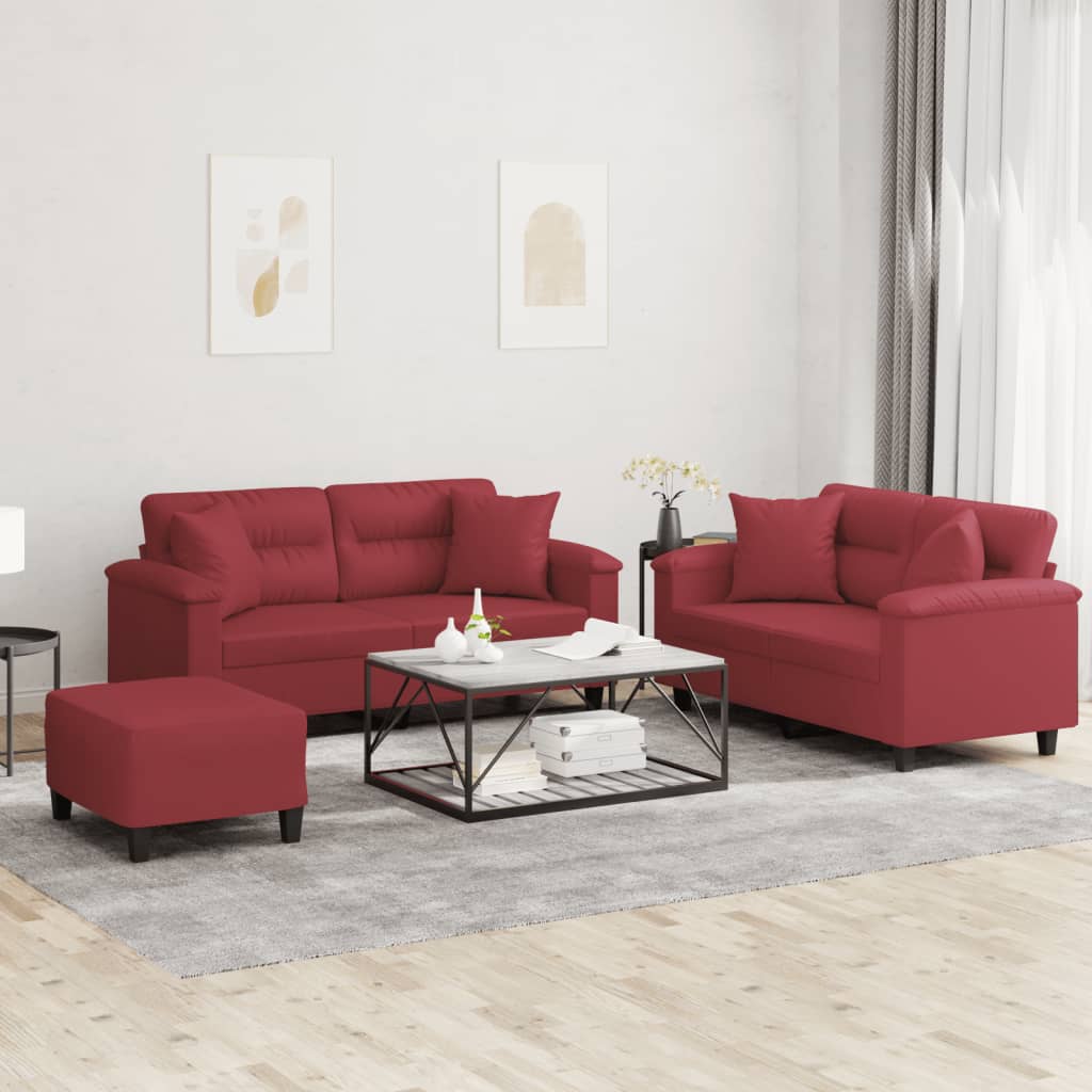 Ensemble de canapés 3 pcs et coussins rouge bordeaux similicuir