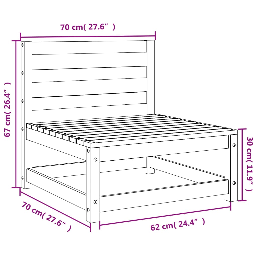 Canapé de jardin sans accoudoirs 70x70x67 cm bois de pin massif