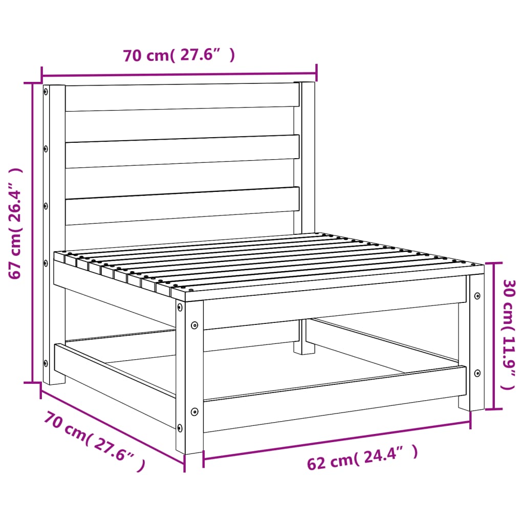 Canapés de jardin sans accoudoirs 2 pcs blanc bois pin imprégné