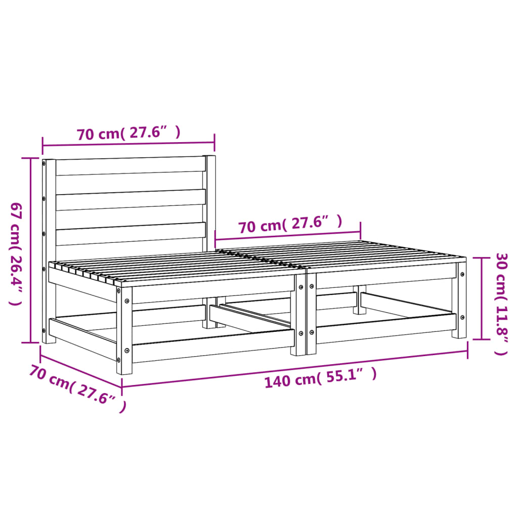 Canapé de jardin sans accoudoirs repose-pieds bois pin massif