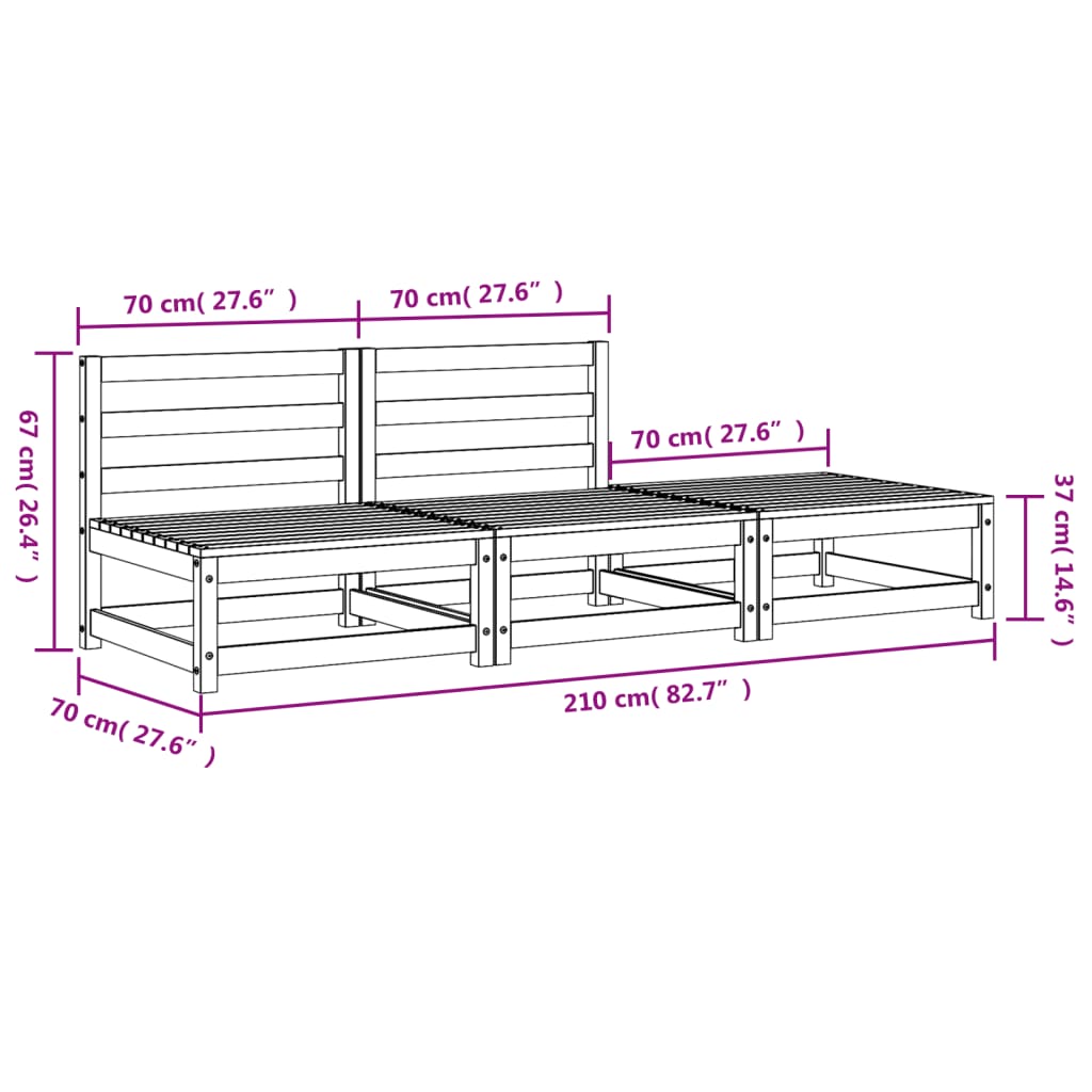 Canapé de jardin sans accoudoirs repose-pieds bois pin massif