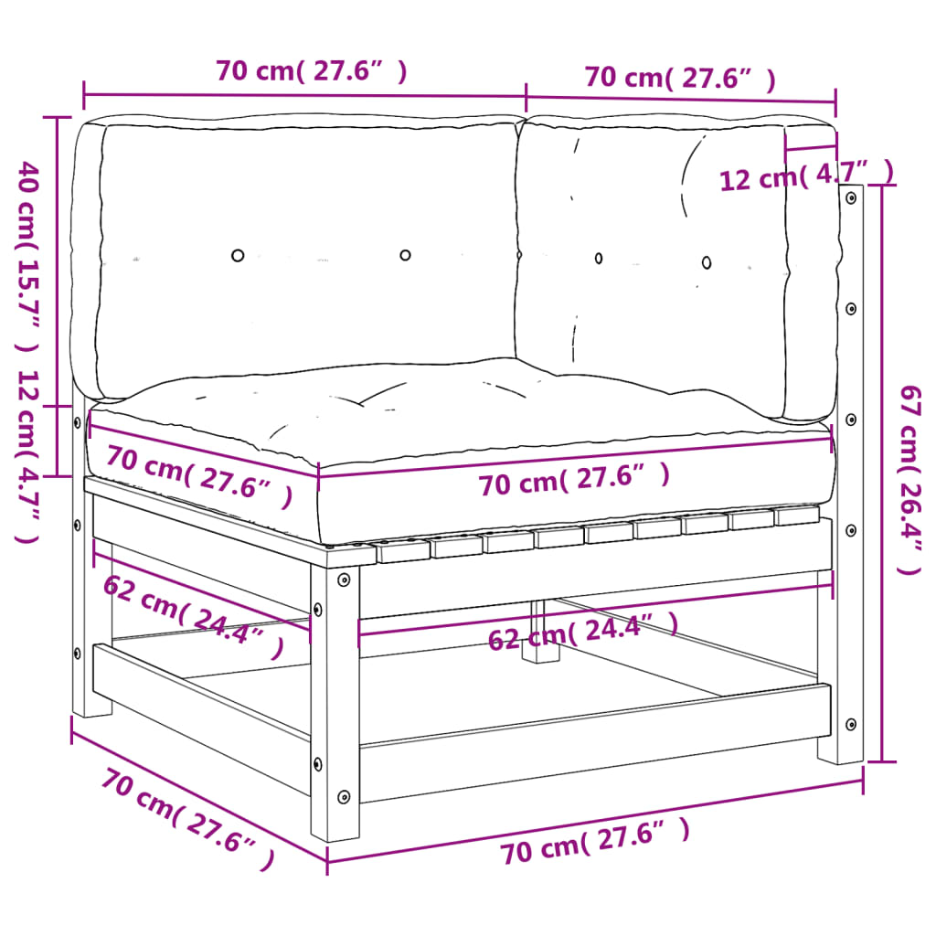 Canapé d'angle de jardin avec coussins bois de pin imprégné