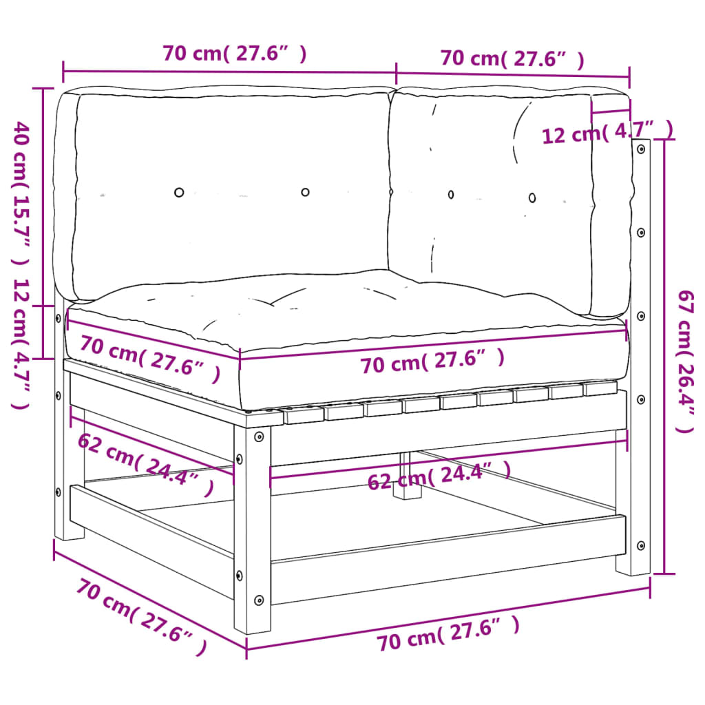 Canapés d'angle de jardin avec coussins 2 pcs bois pin imprégné