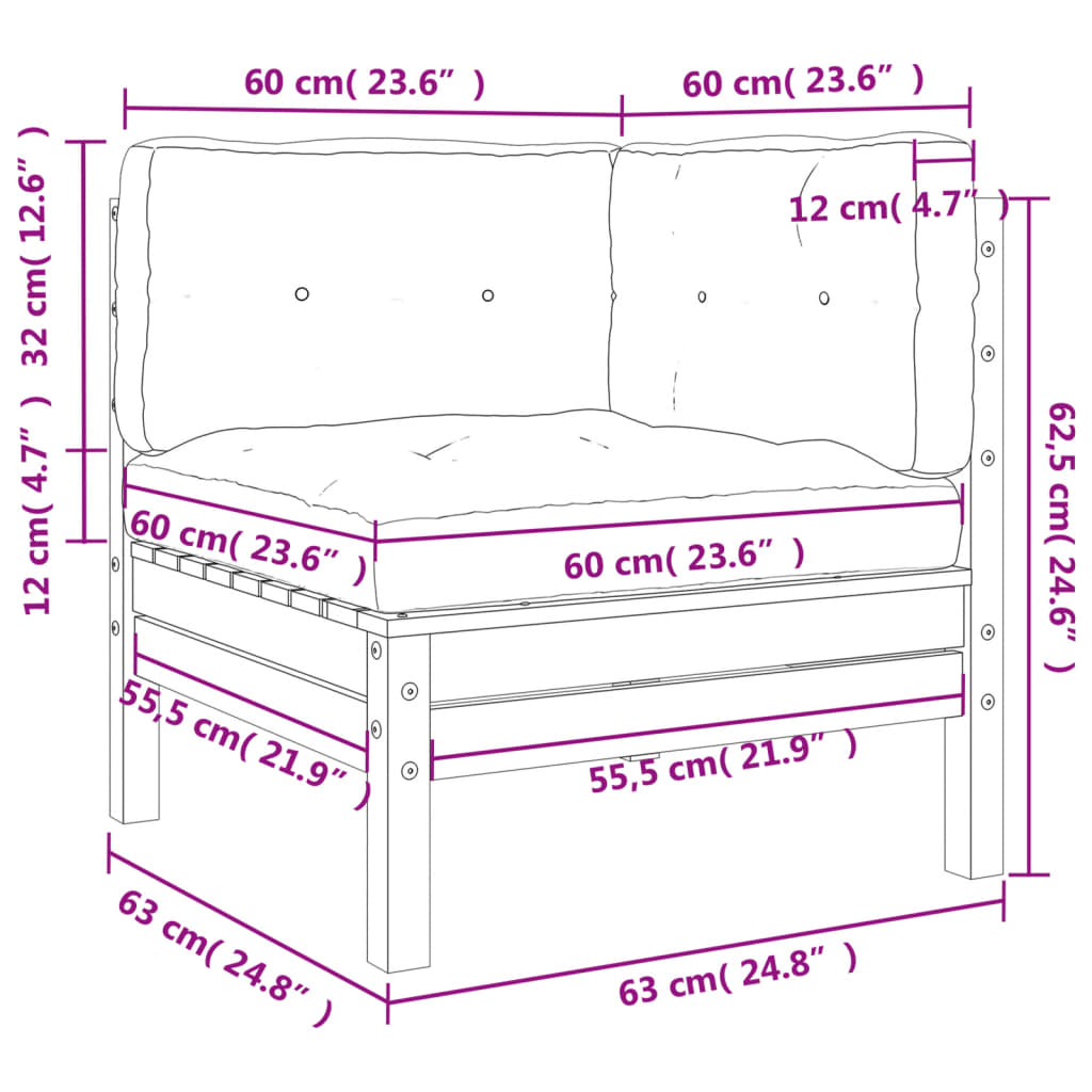 Canapé d'angle de jardin coussins cire marron bois pin massif