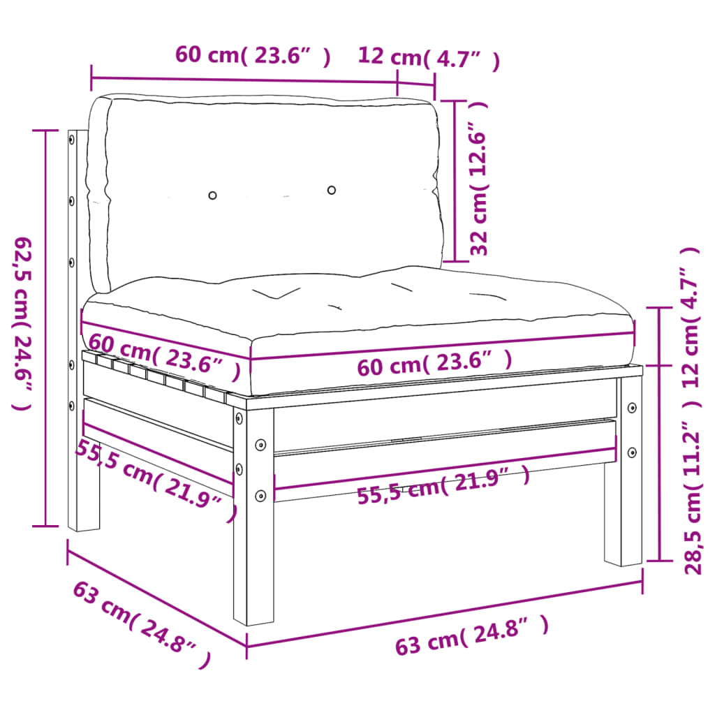 Canapé de jardin sans accoudoirs coussins bois massif douglas