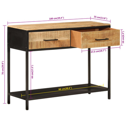 Table console 100x35x76 cm bois massif de manguier et fer