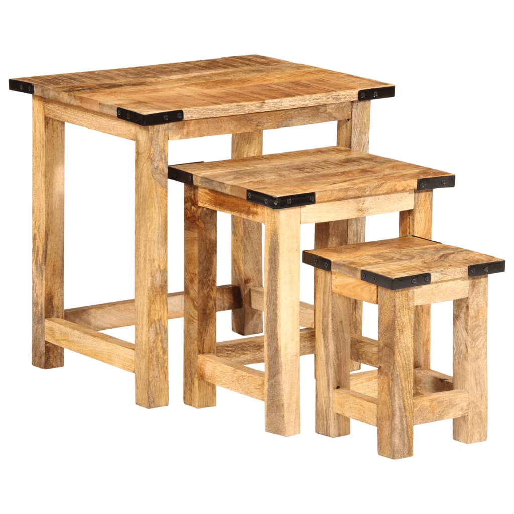 Tables d'appoint gigognes 3 pcs bois de manguier massif brut