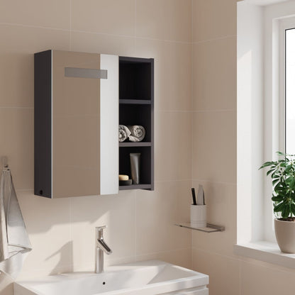 Armoire de salle de bain à miroir avec LED gris 45x13x52 cm