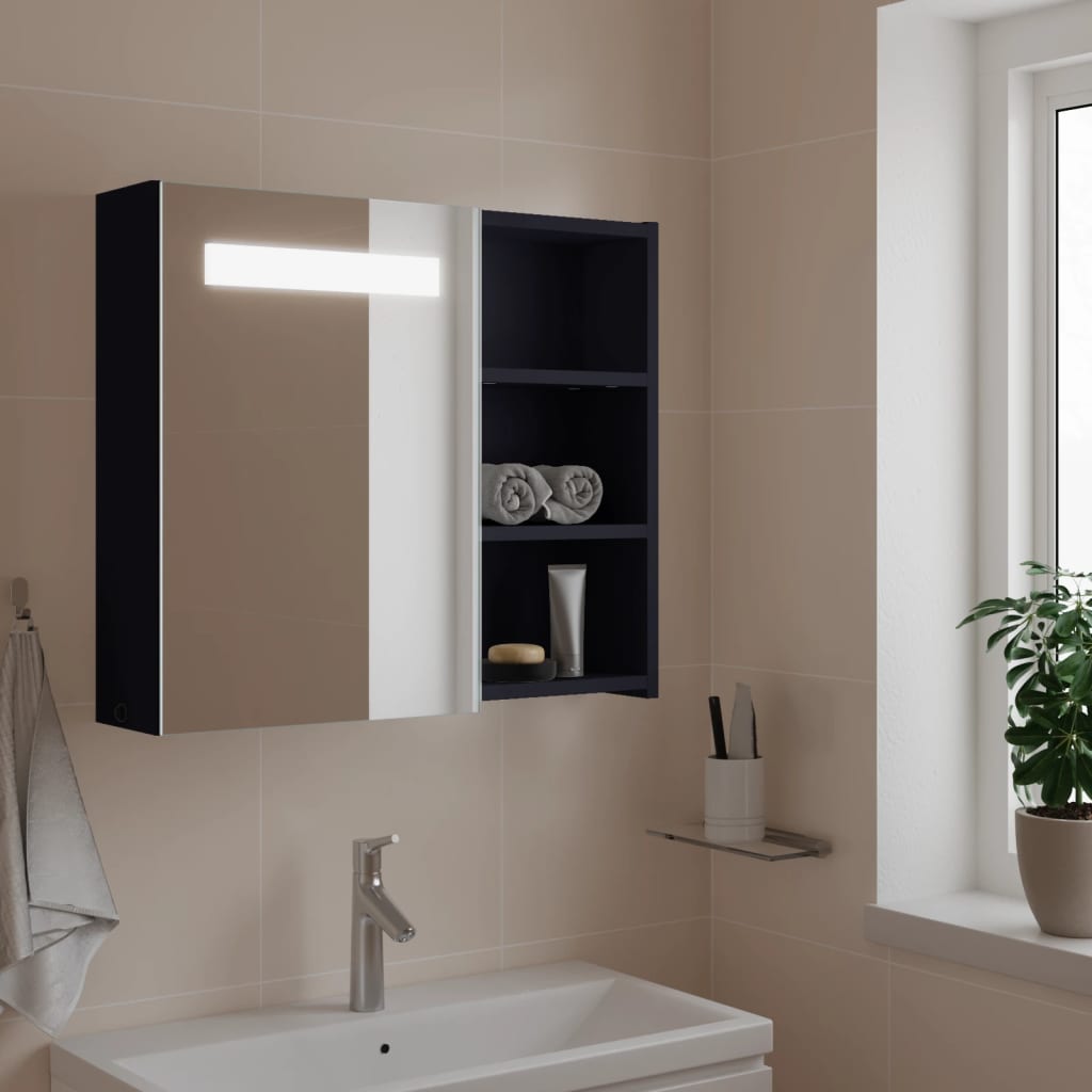 Armoire de salle de bain à miroir avec LED gris 60x13x52 cm