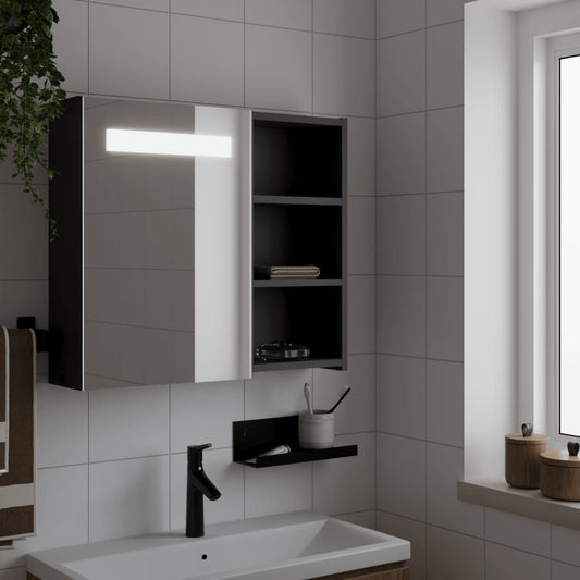 Armoire de salle de bain à miroir avec LED noir 60x13x52 cm