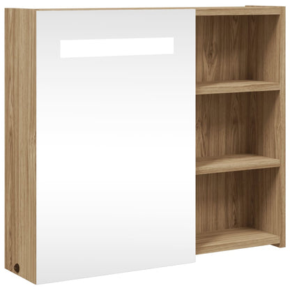 Armoire de salle de bain à miroir avec LED chêne 60x13x52 cm