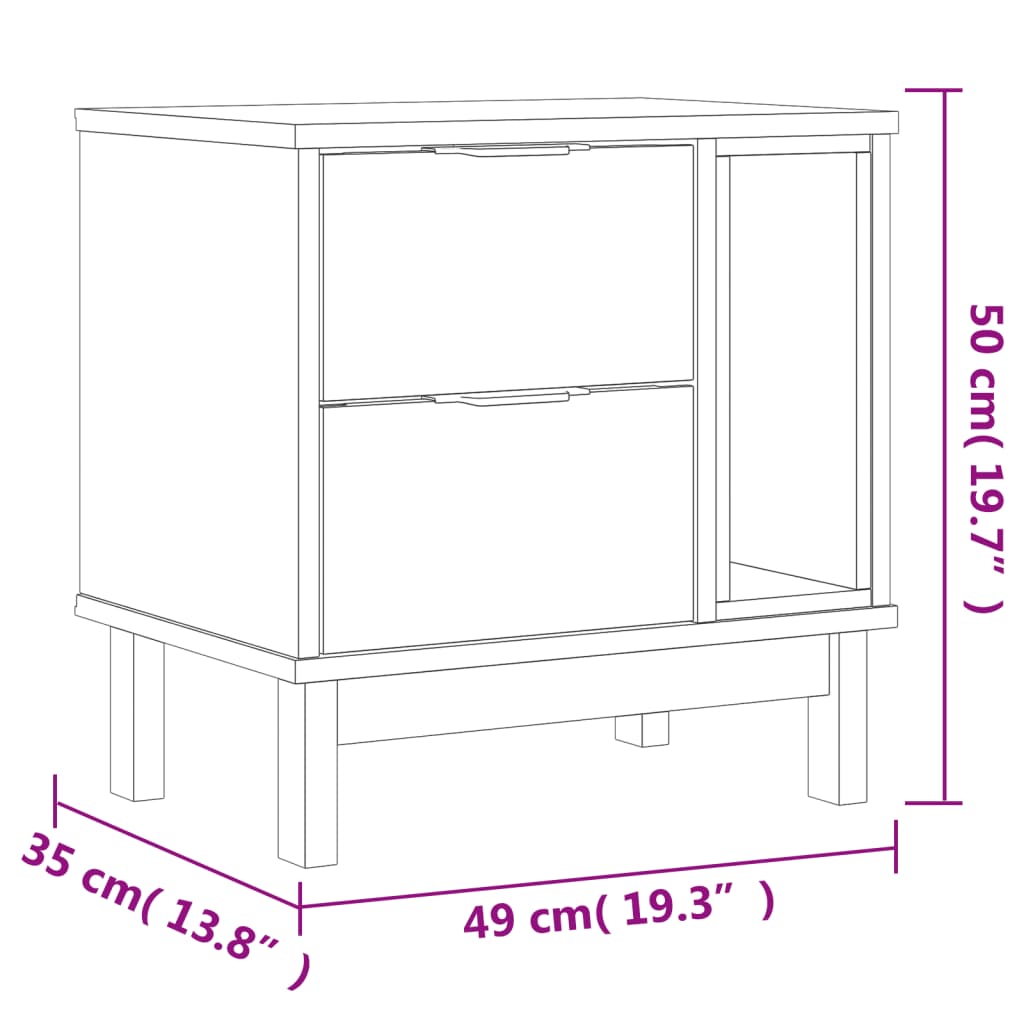 Table de chevet FLAM 49x35x50 cm bois de pin massif