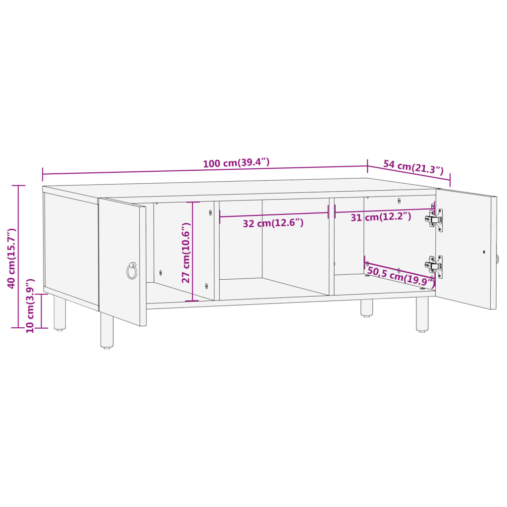 Table basse 100x54x40 cm bois de manguier massif