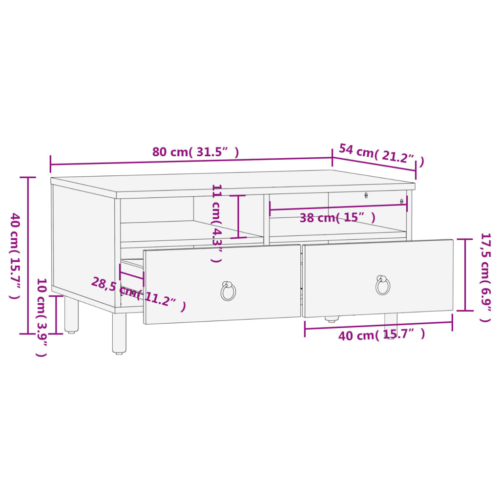 Table basse 80x54x40 cm bois de manguier massif