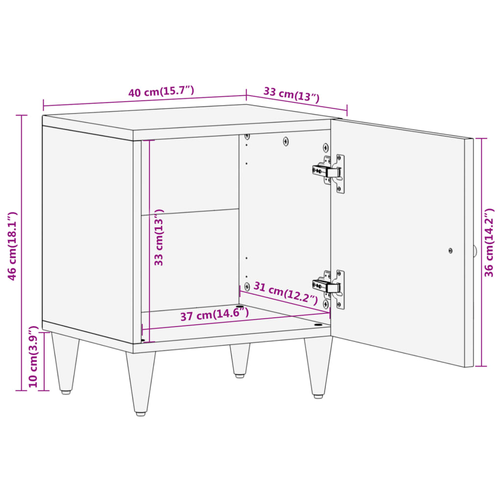 Table de chevet 40x33x46 cm Bois de manguier solide