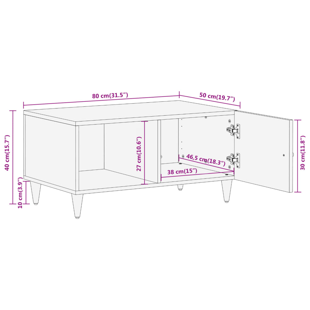 Table basse 80x50x40 cm bois de manguier massif