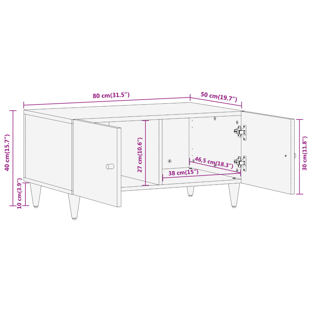 Table basse 80x50x40 cm bois de manguier massif